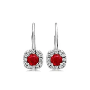 Ladies Dangle Earrings 4.40 Carats Ruby And Natural Earth Mined Diamonds White Gold 14K