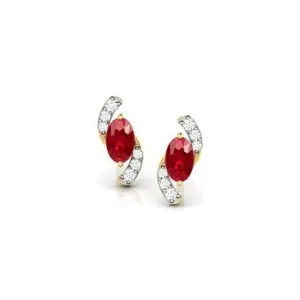 Ladies Studs Earrings 2.60 Carats Ruby And Natural Earth Mined Diamonds New Yellow Gold