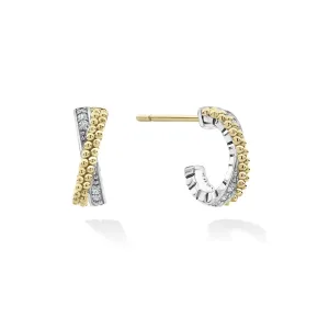 LAGOS Caviar Lux Small Gold X Diamond Hoop Earrings