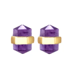Laihas Crystal Kindness Gold Amethyst Stud Earrings