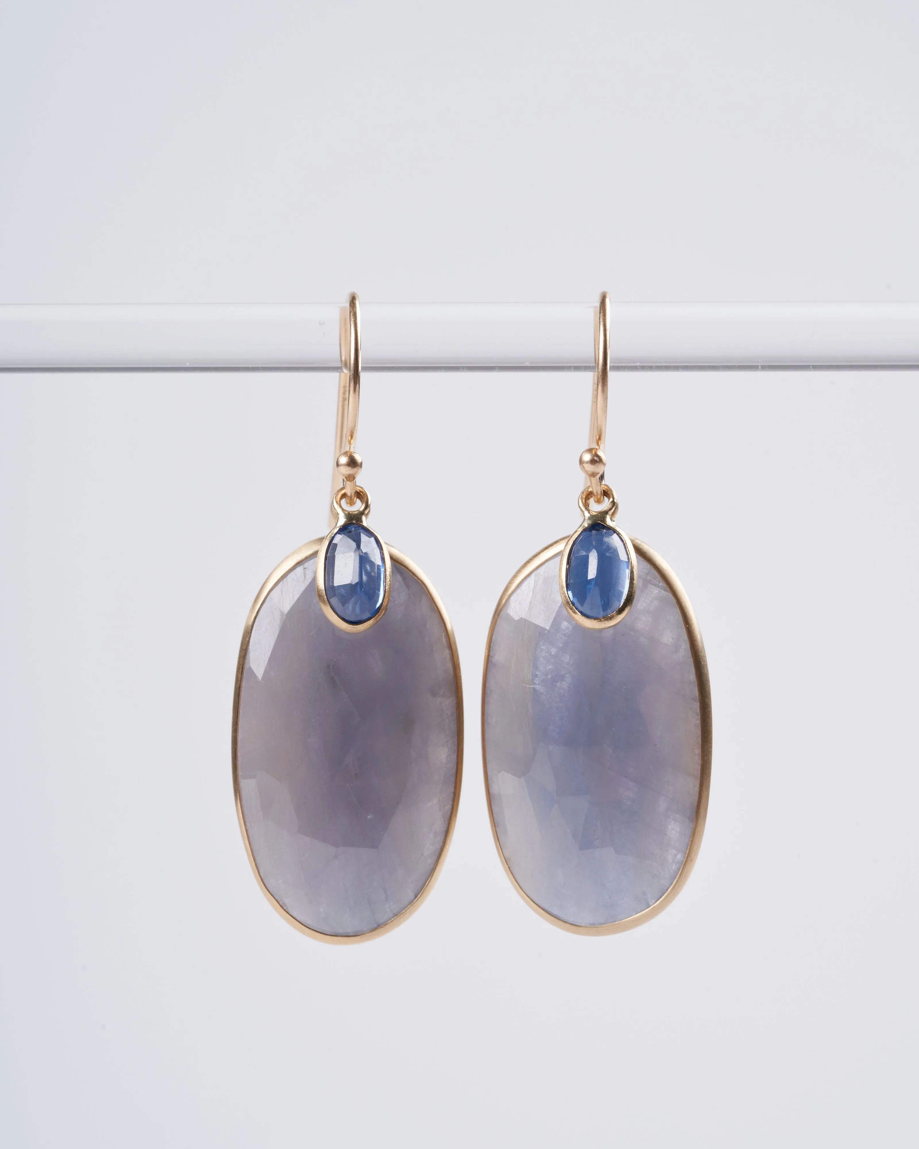 large blue sapphires and small blue kyanite drop earrings