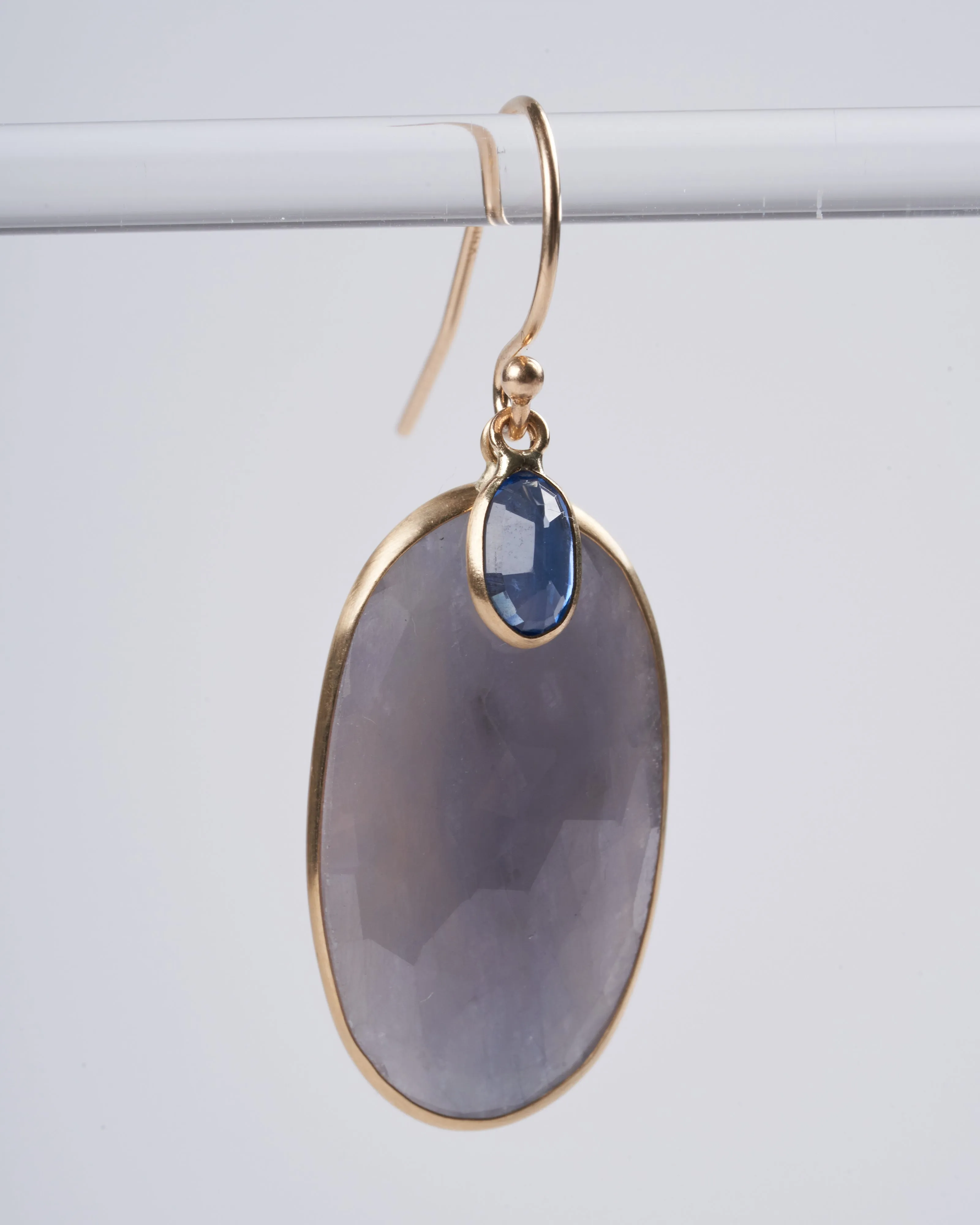 large blue sapphires and small blue kyanite drop earrings