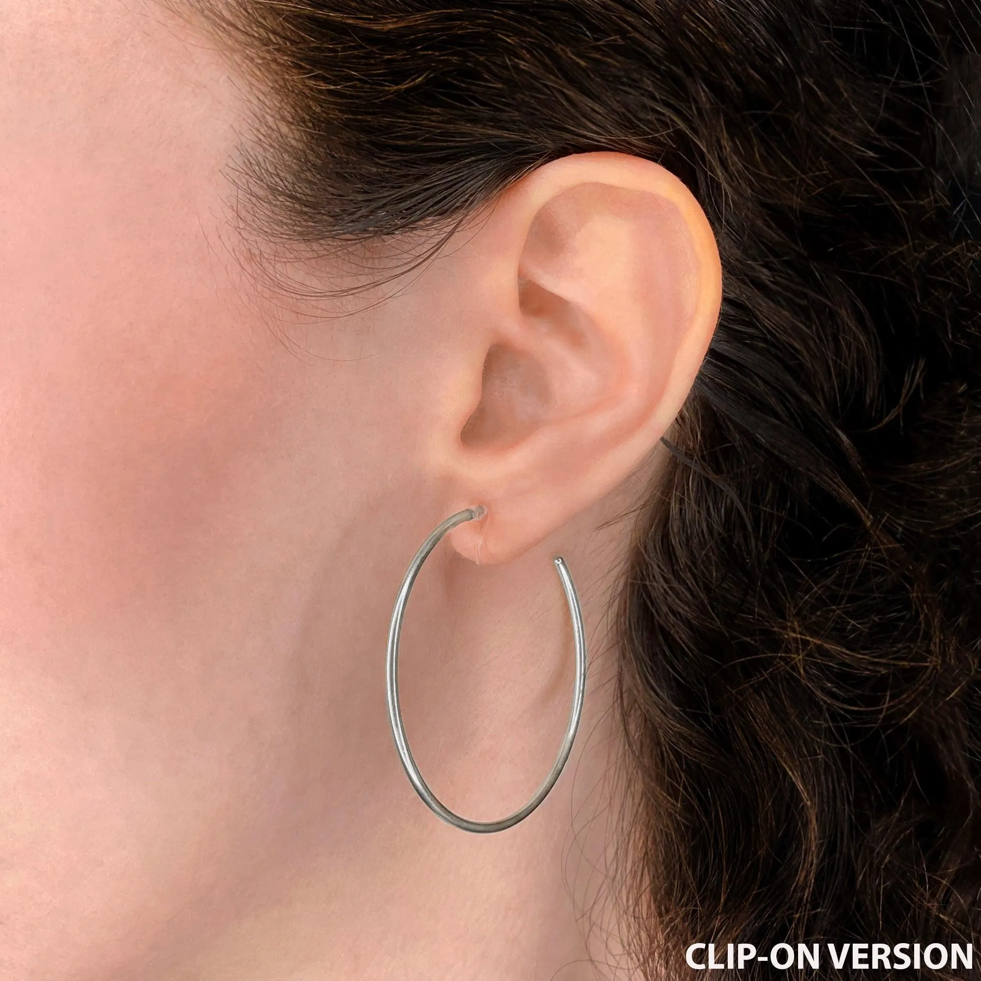 LARGE HOOP CLIP-ON EARRINGS IN SILVER