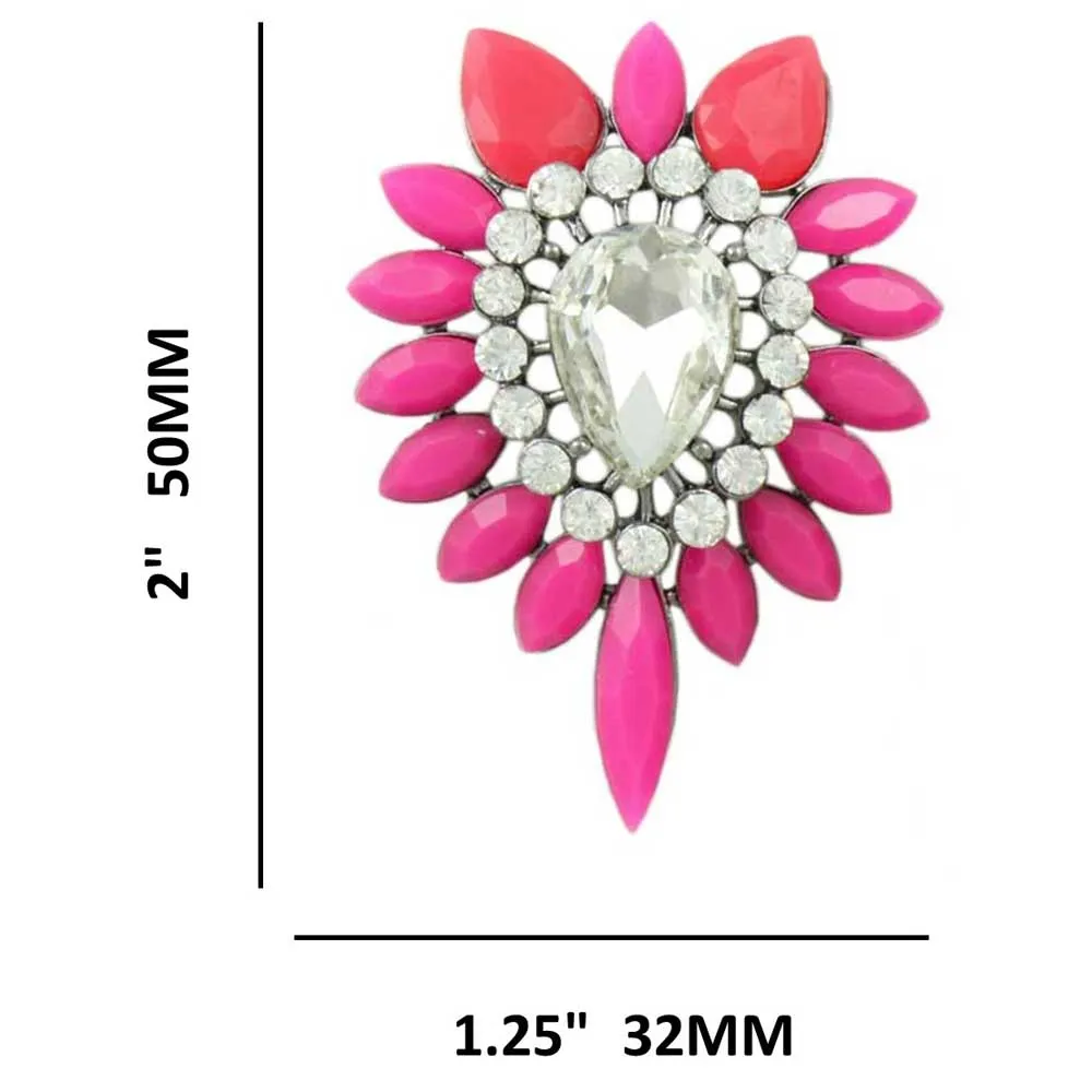 Large Hot Pink Acrylic and Crystal Pierced Earring - REC416