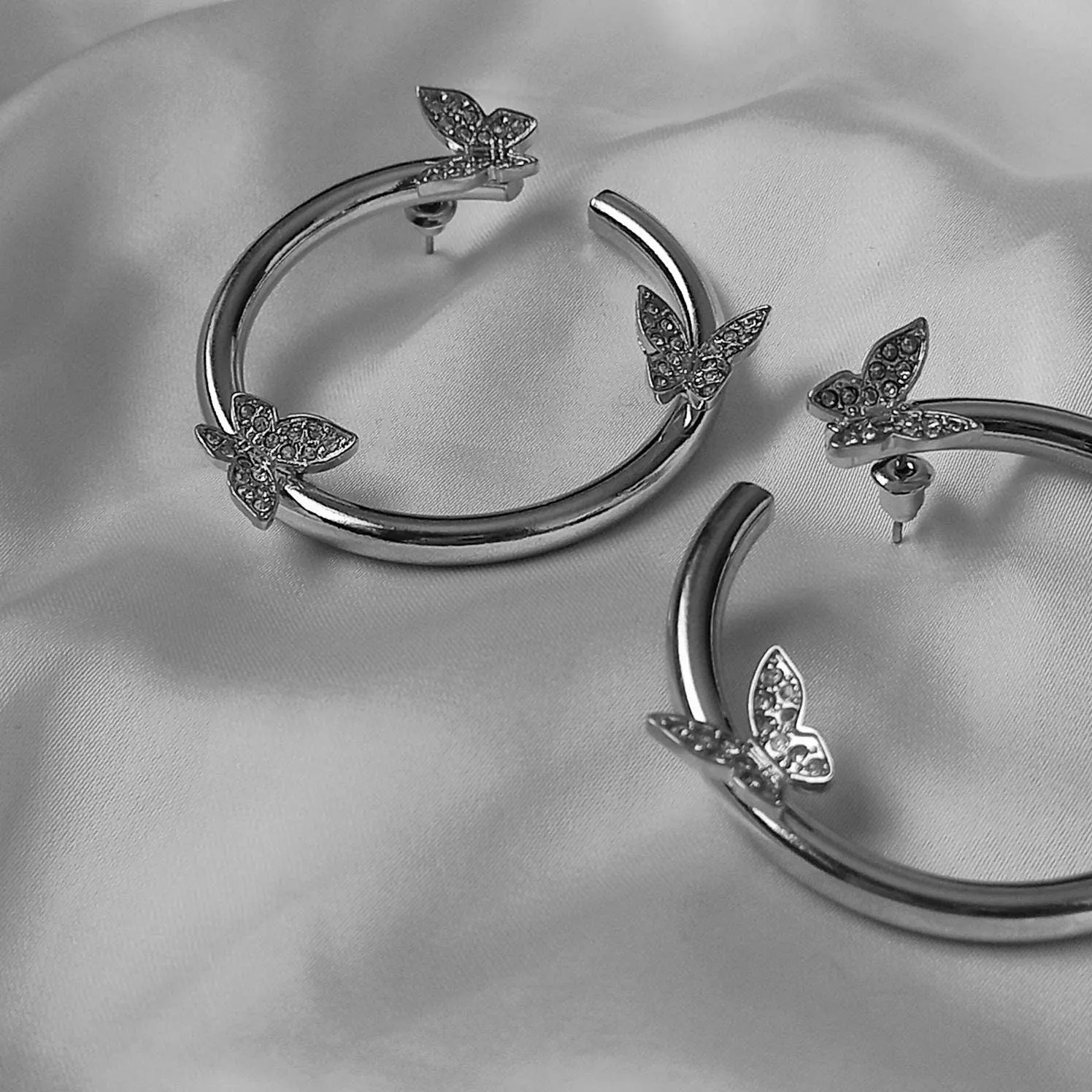 Large Silver Butterfly Hoop Earrings - Hoop Earrings,Butterfly Earrings,Hoop Earrings,Chunky Earrings,Silver Earrings,Silver Jewellery