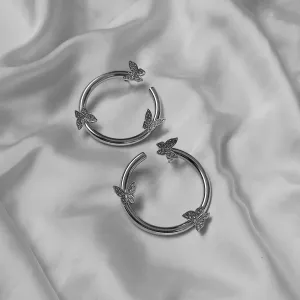 Large Silver Butterfly Hoop Earrings - Hoop Earrings,Butterfly Earrings,Hoop Earrings,Chunky Earrings,Silver Earrings,Silver Jewellery