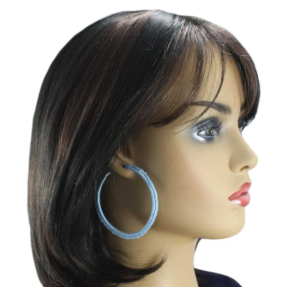 Large Sky Blue Crochet Hoop Pierced Earring - STXE32