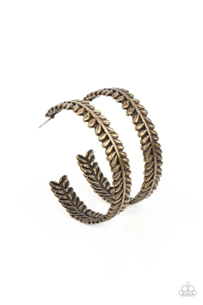 Laurel Gardens - Brass - Leafy Paparazzi Hoop Earrings