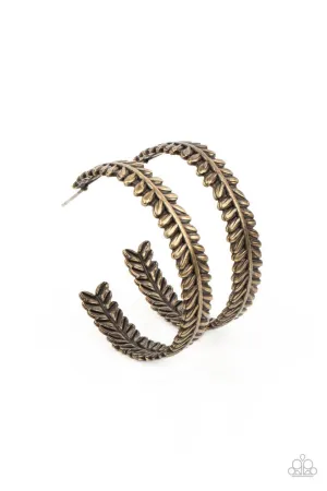 Laurel Gardens - Brass - Leafy Paparazzi Hoop Earrings