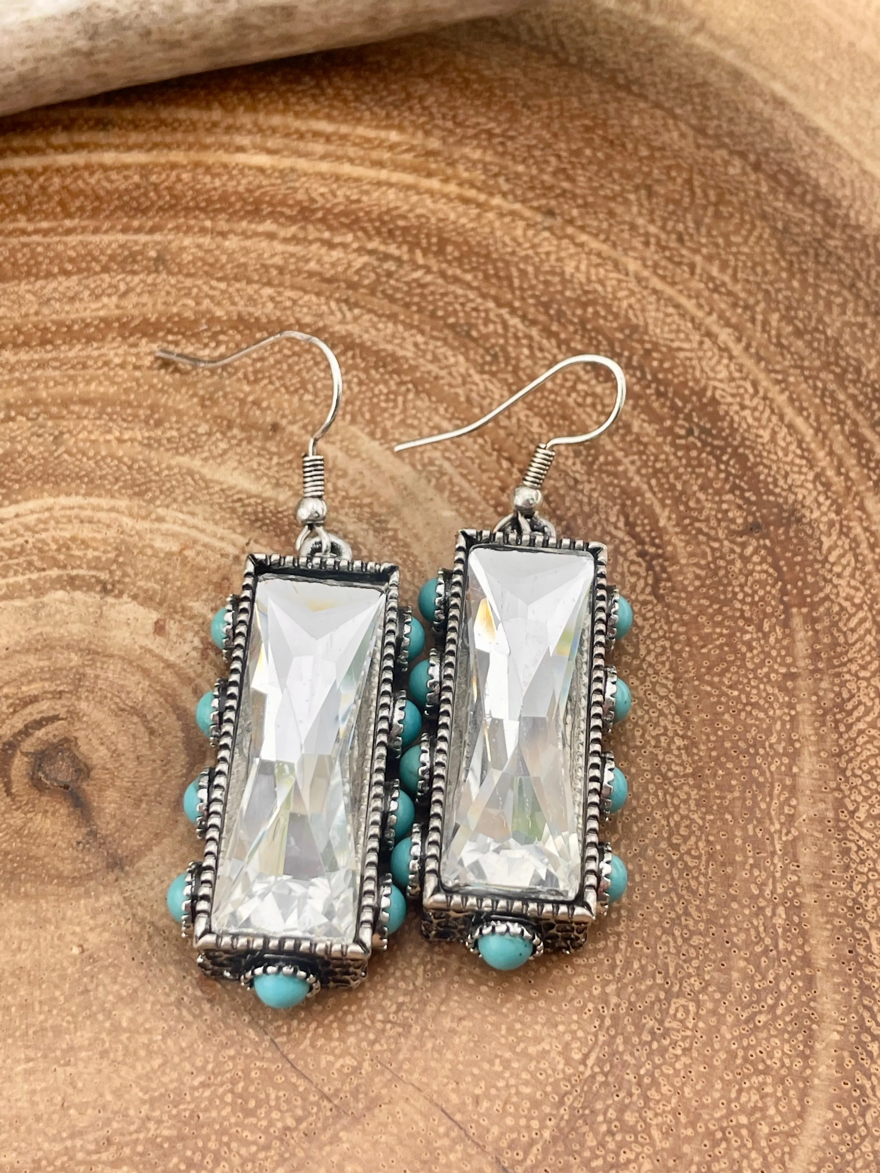 Lawton Fashion Rhinestone Earrings With Stone Edge Accents - Turquoise