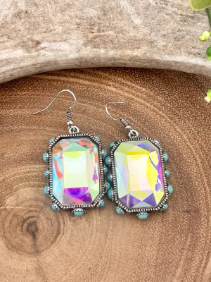 Lawton Fashion Rhinestone Earrings With Stone Edge Accents - Turquoise