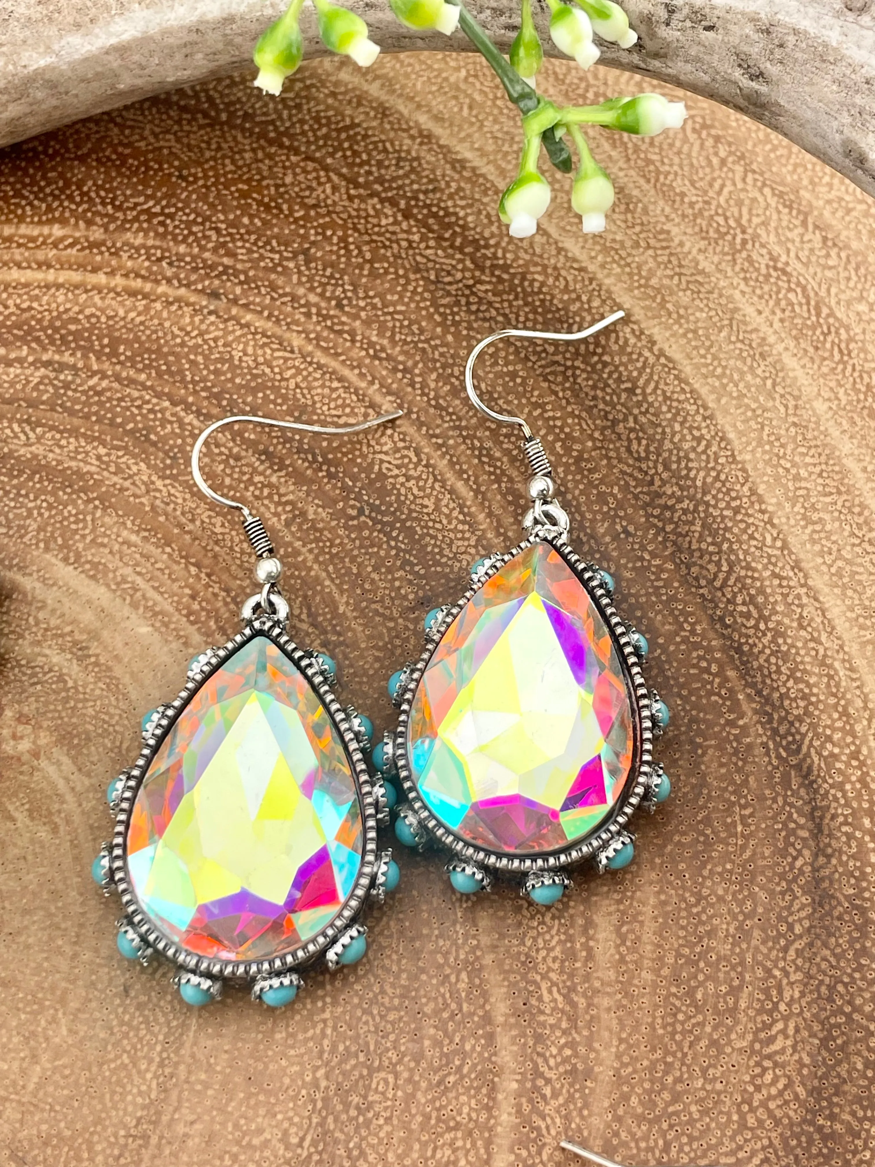 Lawton Fashion Rhinestone Earrings With Stone Edge Accents - Turquoise