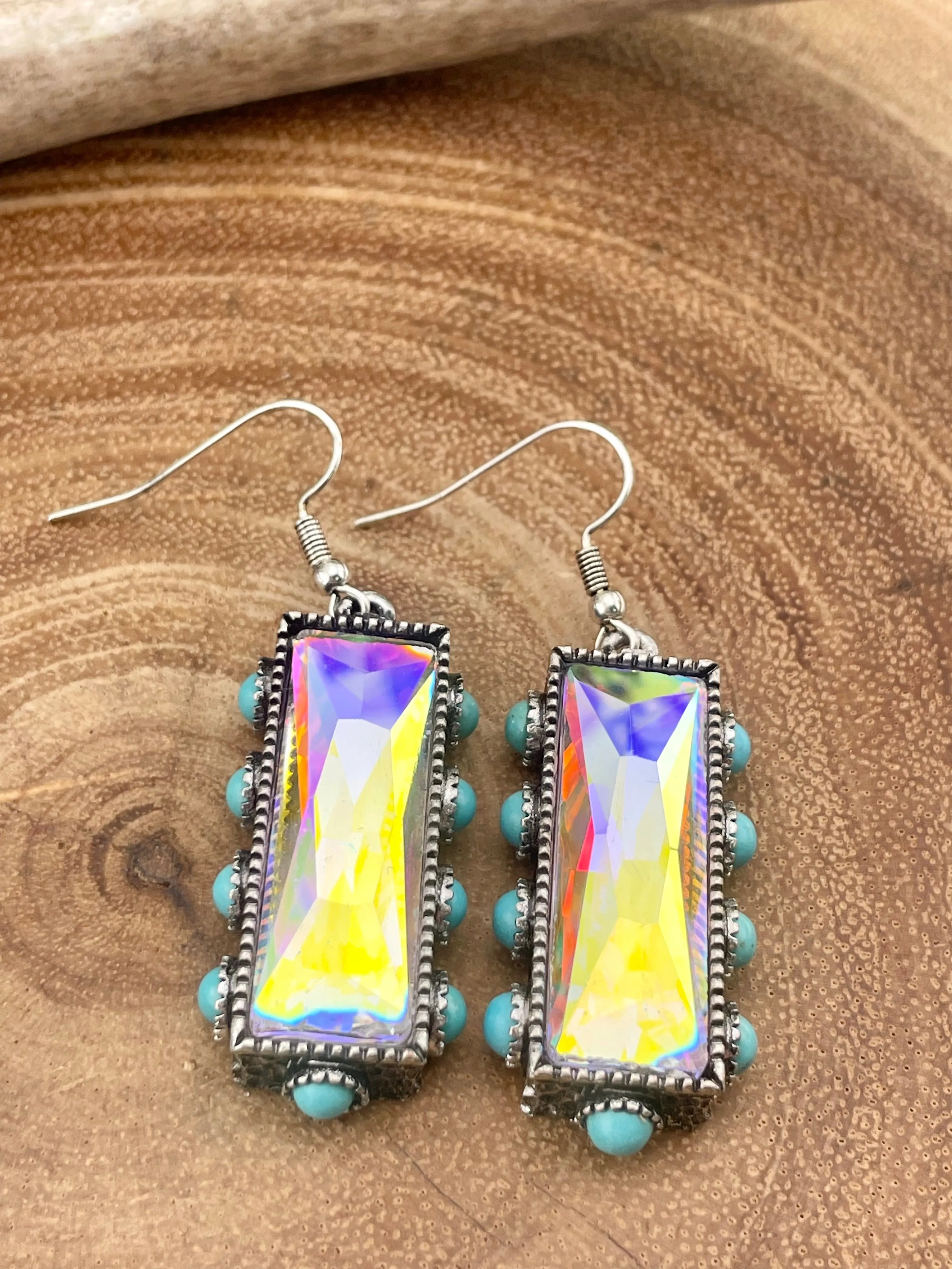 Lawton Fashion Rhinestone Earrings With Stone Edge Accents - Turquoise