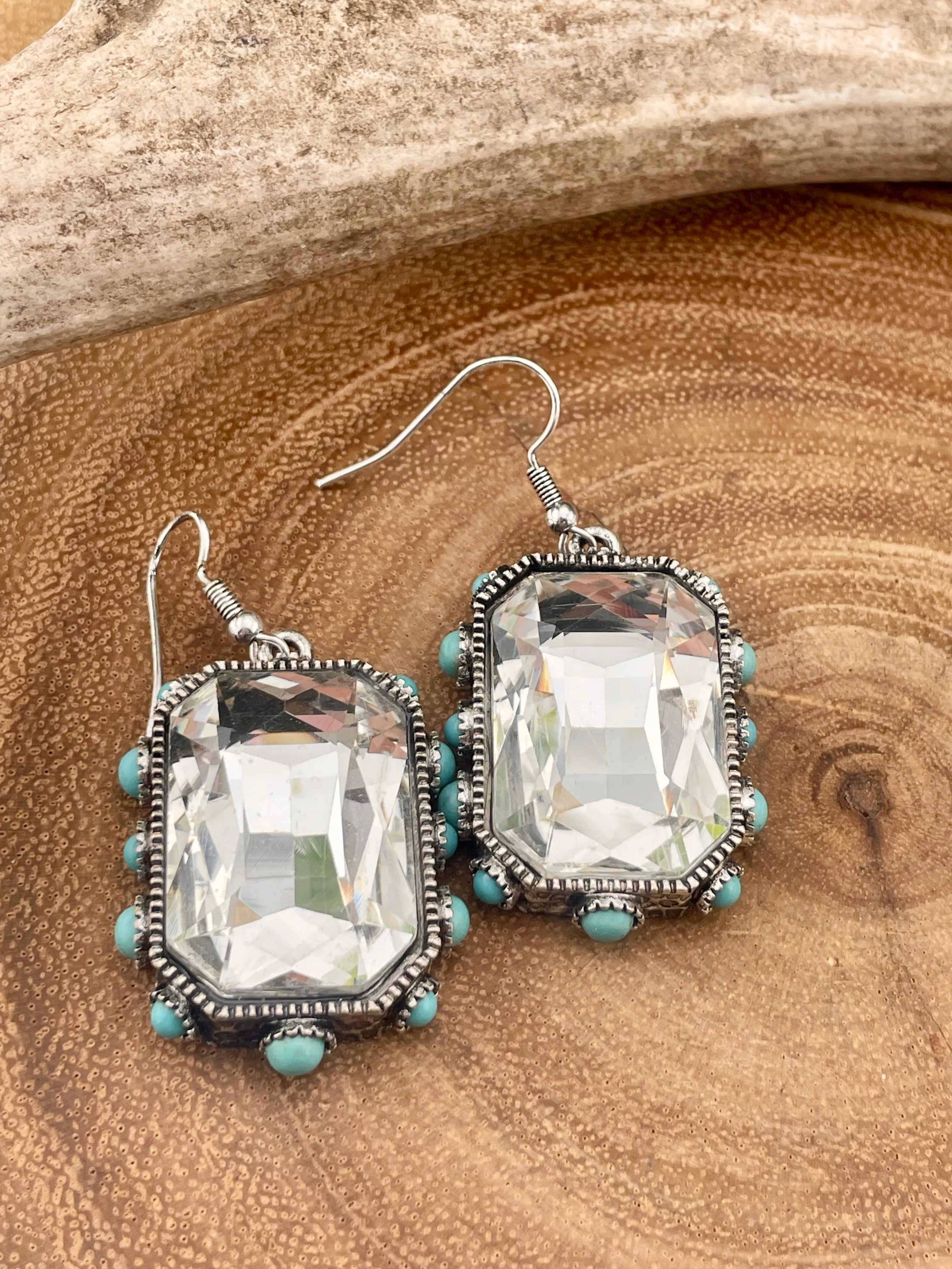 Lawton Fashion Rhinestone Earrings With Stone Edge Accents - Turquoise