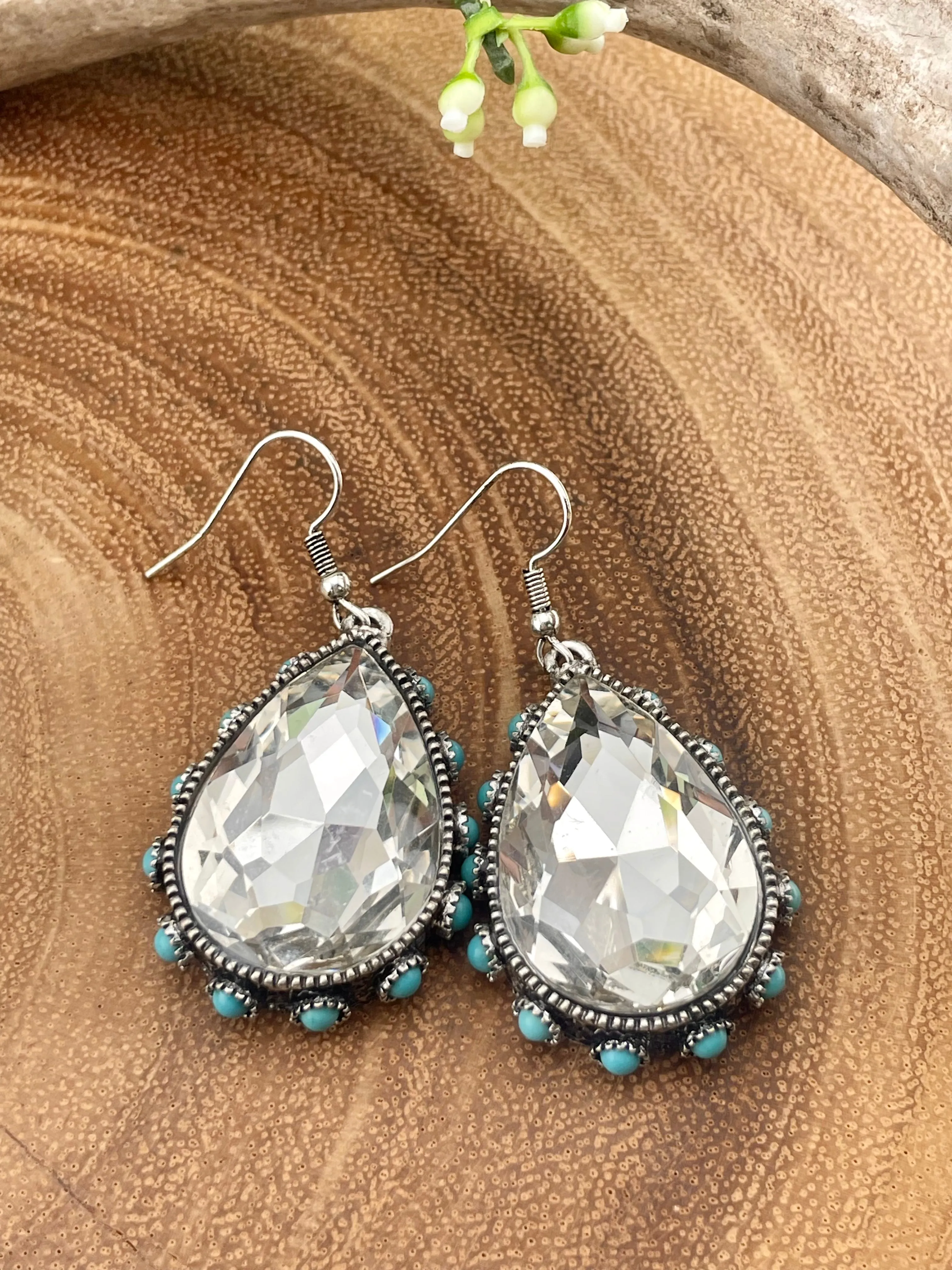 Lawton Fashion Rhinestone Earrings With Stone Edge Accents - Turquoise