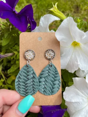 Leopard Stud   Braided Teardrop Earrings || Faded Emerald