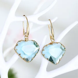 Light Blue Crystal & 18K Gold-Plated Diamond-Shape Drop Earrings