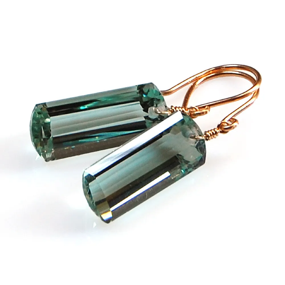 Light Green Amethyst Baguette Cut Solitaire Earrings
