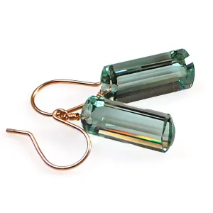 Light Green Amethyst Baguette Cut Solitaire Earrings