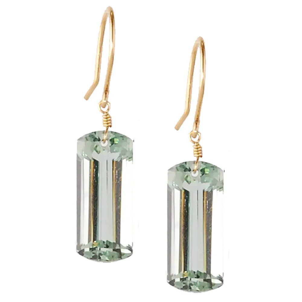 Light Green Amethyst Baguette Cut Solitaire Earrings