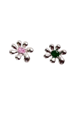 LIGHT ROSE-EMERALD SQUASHED BLOSSOM EARRING