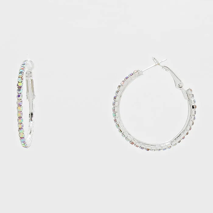 Little Girls Rhinestone AB on Silver Hoop Earrings | 1 1/4" | 269211