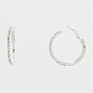 Little Girls Rhinestone AB on Silver Hoop Earrings | 1 1/4" | 269211