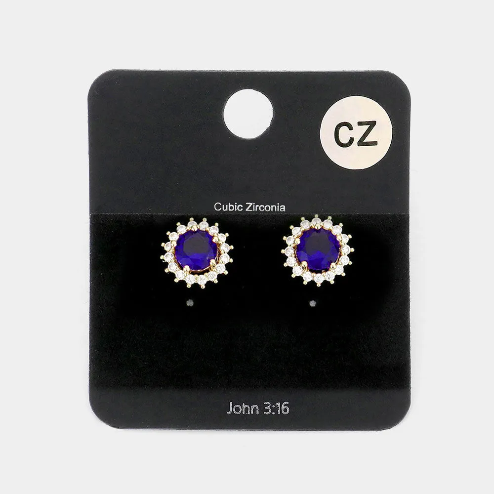 Little Girls Sapphire Round Stud Earrings | Small Earrings for Little Girls | 601471