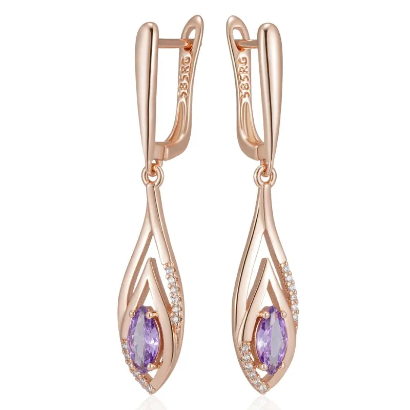Long Dangle Amethyst Droplet Earrings