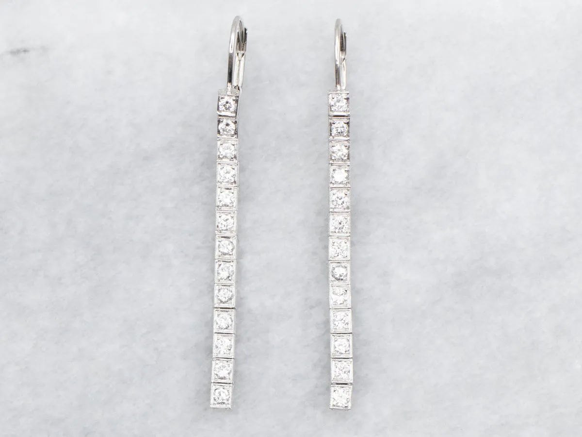 Long Sparkling Platinum Diamond Drop Earrings