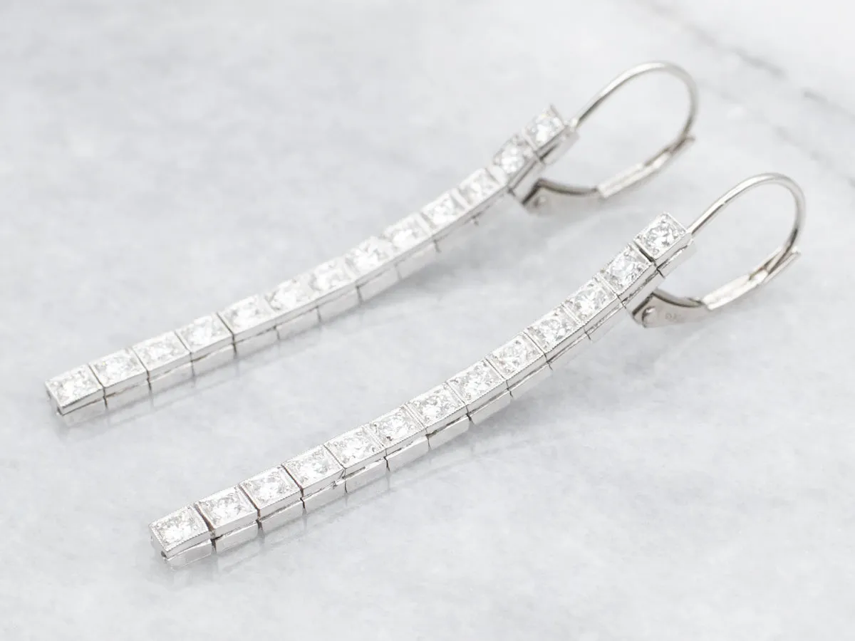 Long Sparkling Platinum Diamond Drop Earrings