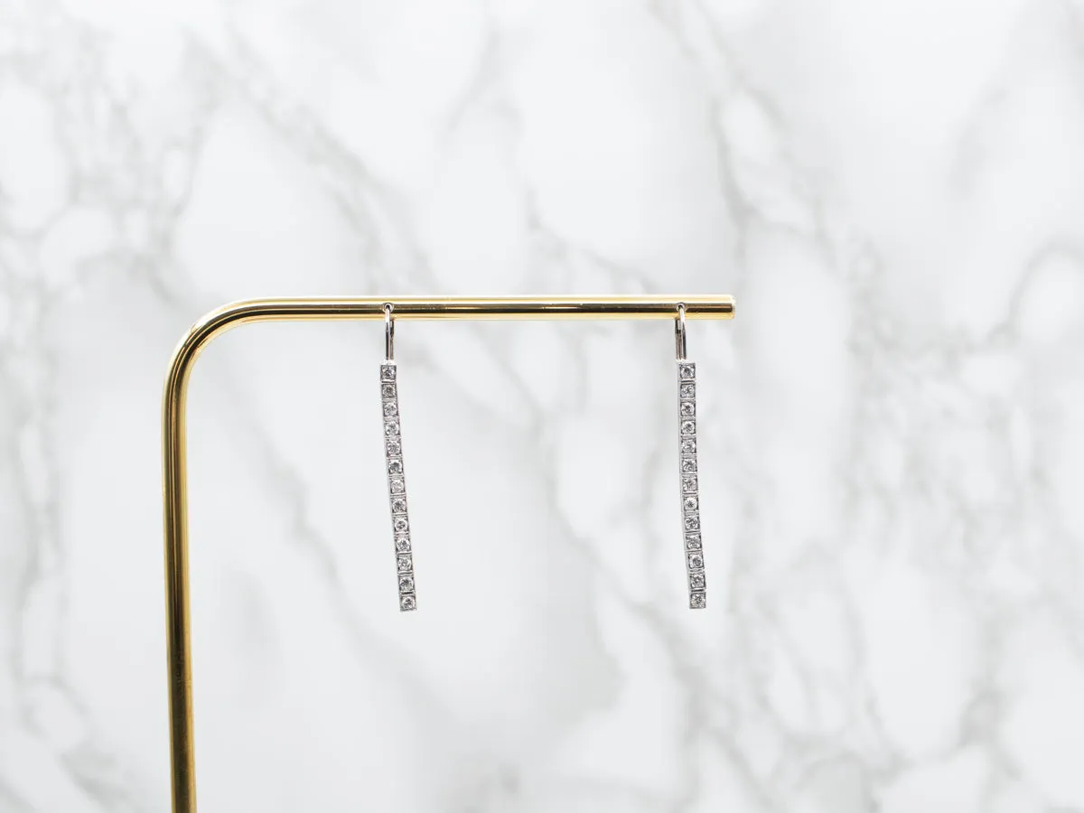 Long Sparkling Platinum Diamond Drop Earrings