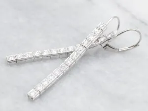 Long Sparkling Platinum Diamond Drop Earrings