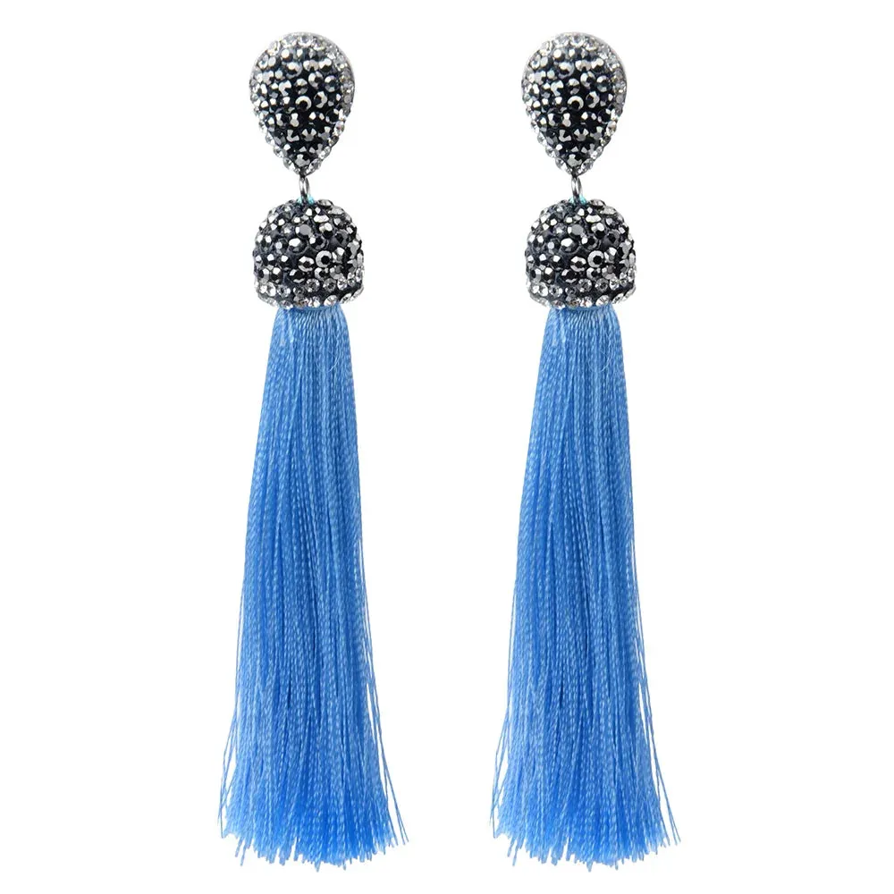Long Tassel Earrings Handmade Bohemian Unusual Silk Crystal Dangle Drop Hanging Earrings