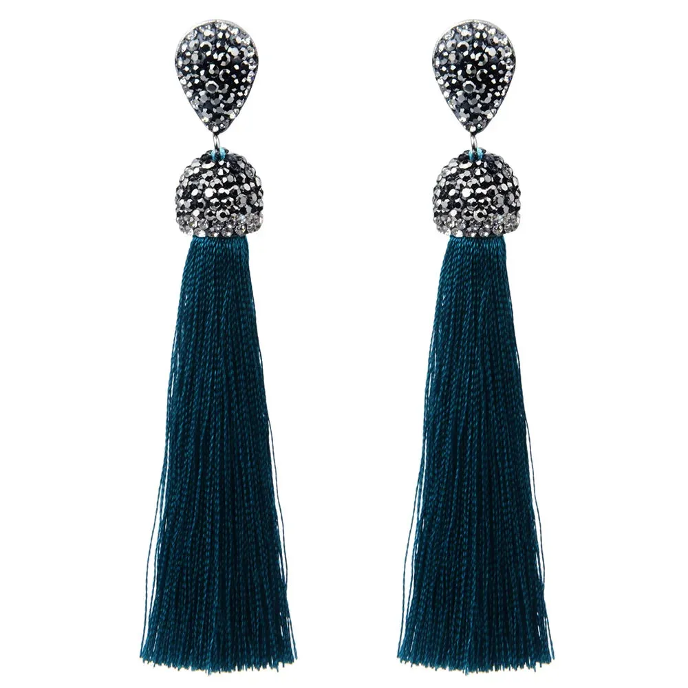 Long Tassel Earrings Handmade Bohemian Unusual Silk Crystal Dangle Drop Hanging Earrings