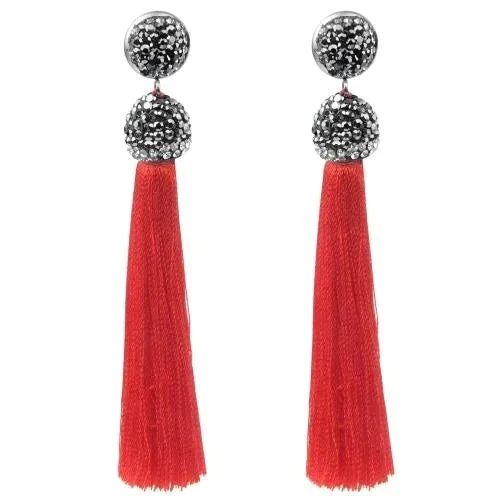 Long Tassel Earrings Handmade Bohemian Unusual Silk Crystal Dangle Drop Hanging Earrings