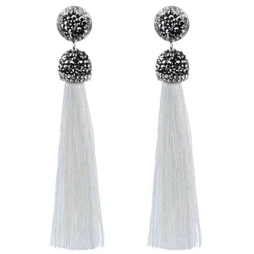 Long Tassel Earrings Handmade Bohemian Unusual Silk Crystal Dangle Drop Hanging Earrings