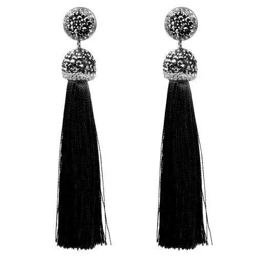 Long Tassel Earrings Handmade Bohemian Unusual Silk Crystal Dangle Drop Hanging Earrings