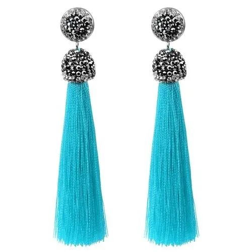 Long Tassel Earrings Handmade Bohemian Unusual Silk Crystal Dangle Drop Hanging Earrings