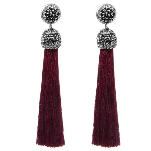 Long Tassel Earrings Handmade Bohemian Unusual Silk Crystal Dangle Drop Hanging Earrings