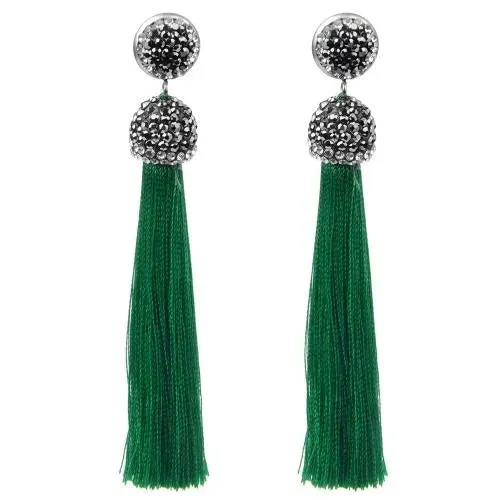 Long Tassel Earrings Handmade Bohemian Unusual Silk Crystal Dangle Drop Hanging Earrings