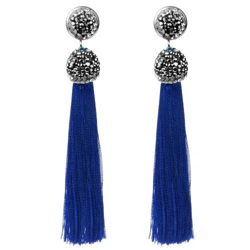 Long Tassel Earrings Handmade Bohemian Unusual Silk Crystal Dangle Drop Hanging Earrings