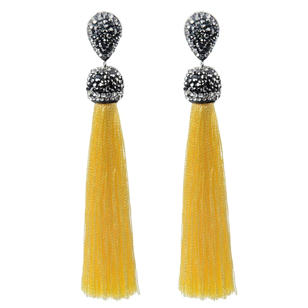 Long Tassel Earrings Handmade Bohemian Unusual Silk Crystal Dangle Drop Hanging Earrings