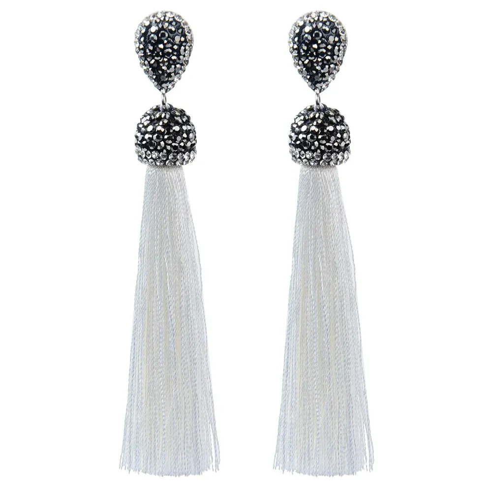 Long Tassel Earrings Handmade Bohemian Unusual Silk Crystal Dangle Drop Hanging Earrings