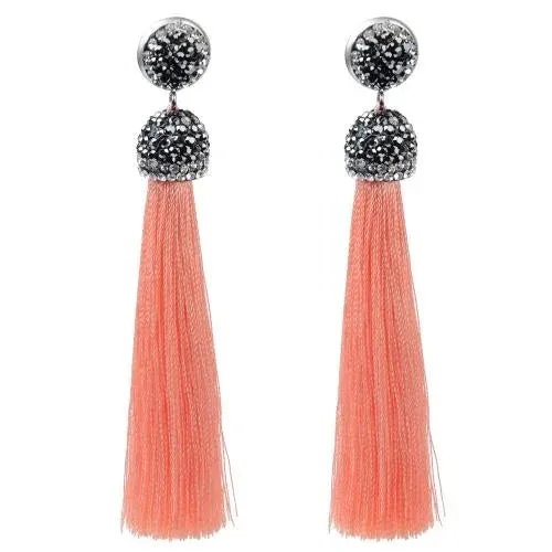 Long Tassel Earrings Handmade Bohemian Unusual Silk Crystal Dangle Drop Hanging Earrings