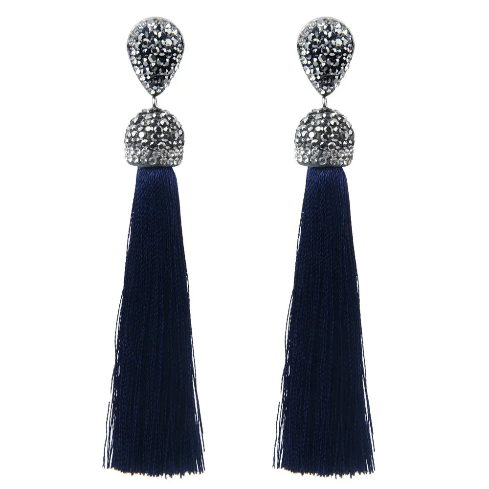 Long Tassel Earrings Handmade Bohemian Unusual Silk Crystal Dangle Drop Hanging Earrings
