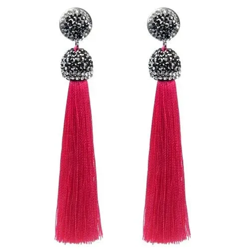 Long Tassel Earrings Handmade Bohemian Unusual Silk Crystal Dangle Drop Hanging Earrings