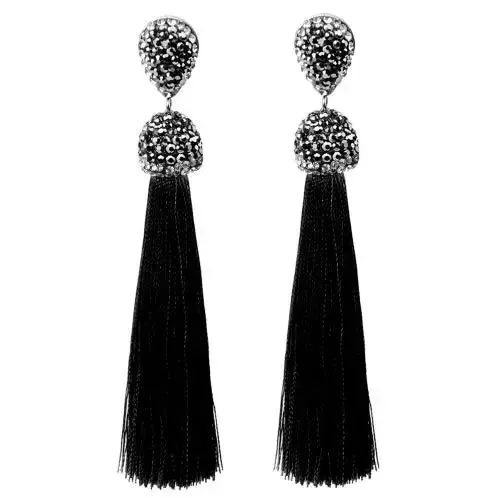 Long Tassel Earrings Handmade Bohemian Unusual Silk Crystal Dangle Drop Hanging Earrings