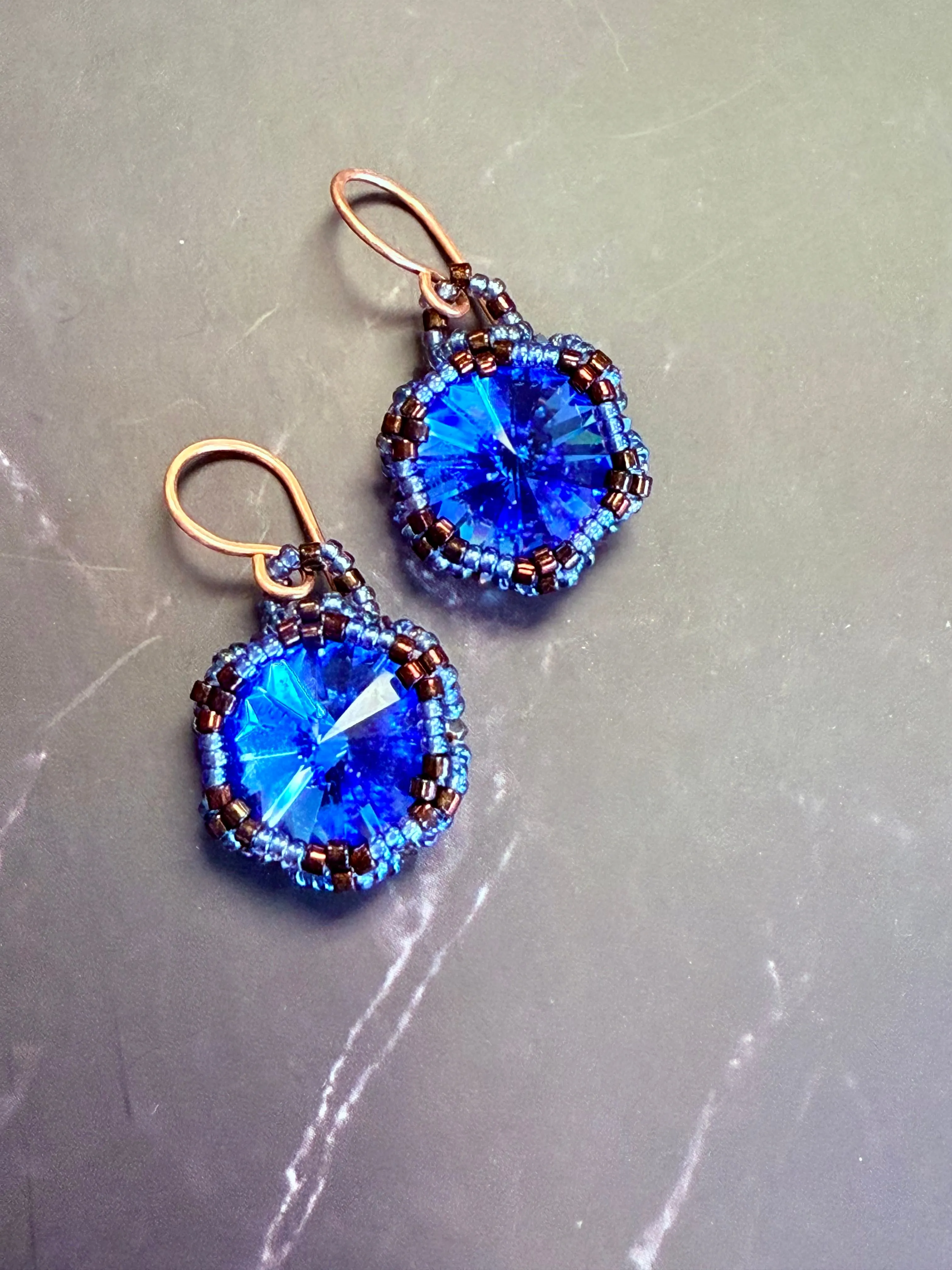 Lotus Flower Necklace | Handwoven Sapphire Blue Crystal & Copper Jewelry