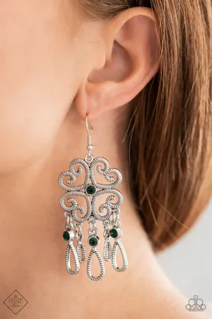 Majestic Makeover - Green - Rhinestone Heart Paparazzi Fishhook Earrings - December 2021 Glimpses of Malibu